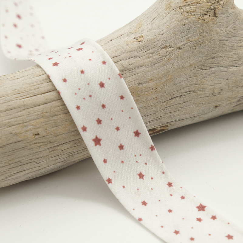 25mm Printed Bias Tape with Stars and Bricks on a White Background - Maison Klem